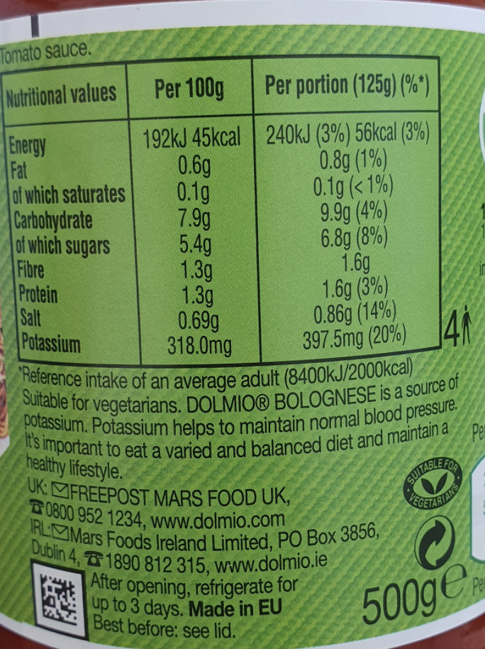 Dolmio Nutrition